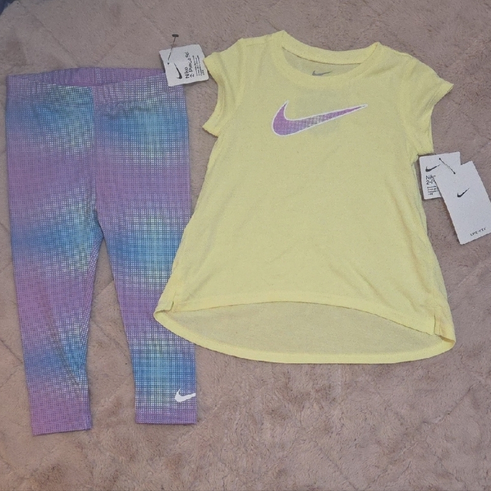 Nike Yellow T-Shirt and Purple Leggings Set
